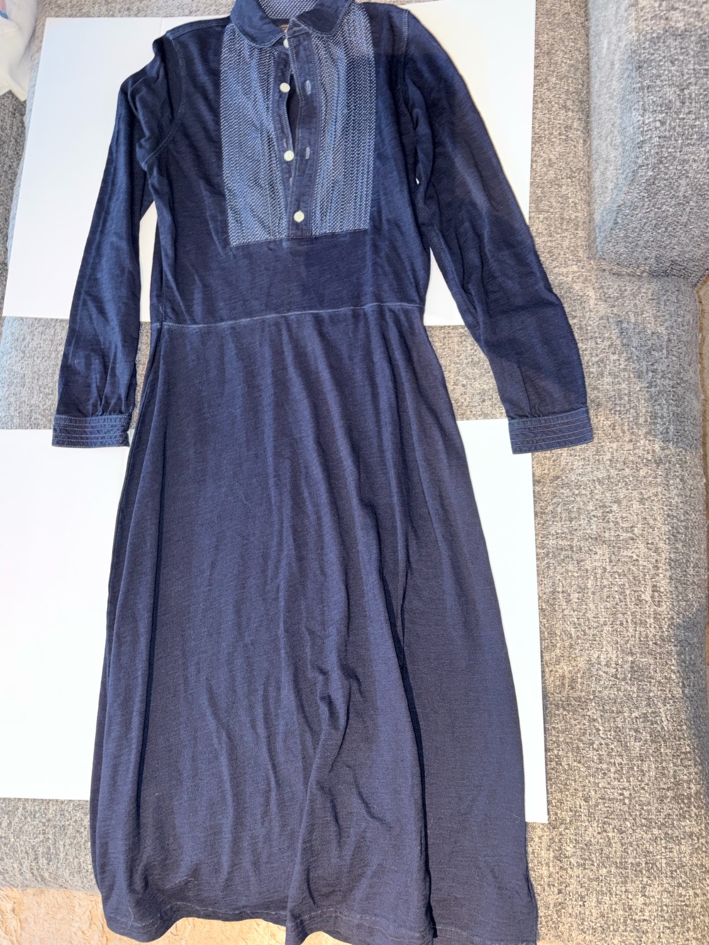Ralph Lauren Navy Polka Dot Trim Midi Dress